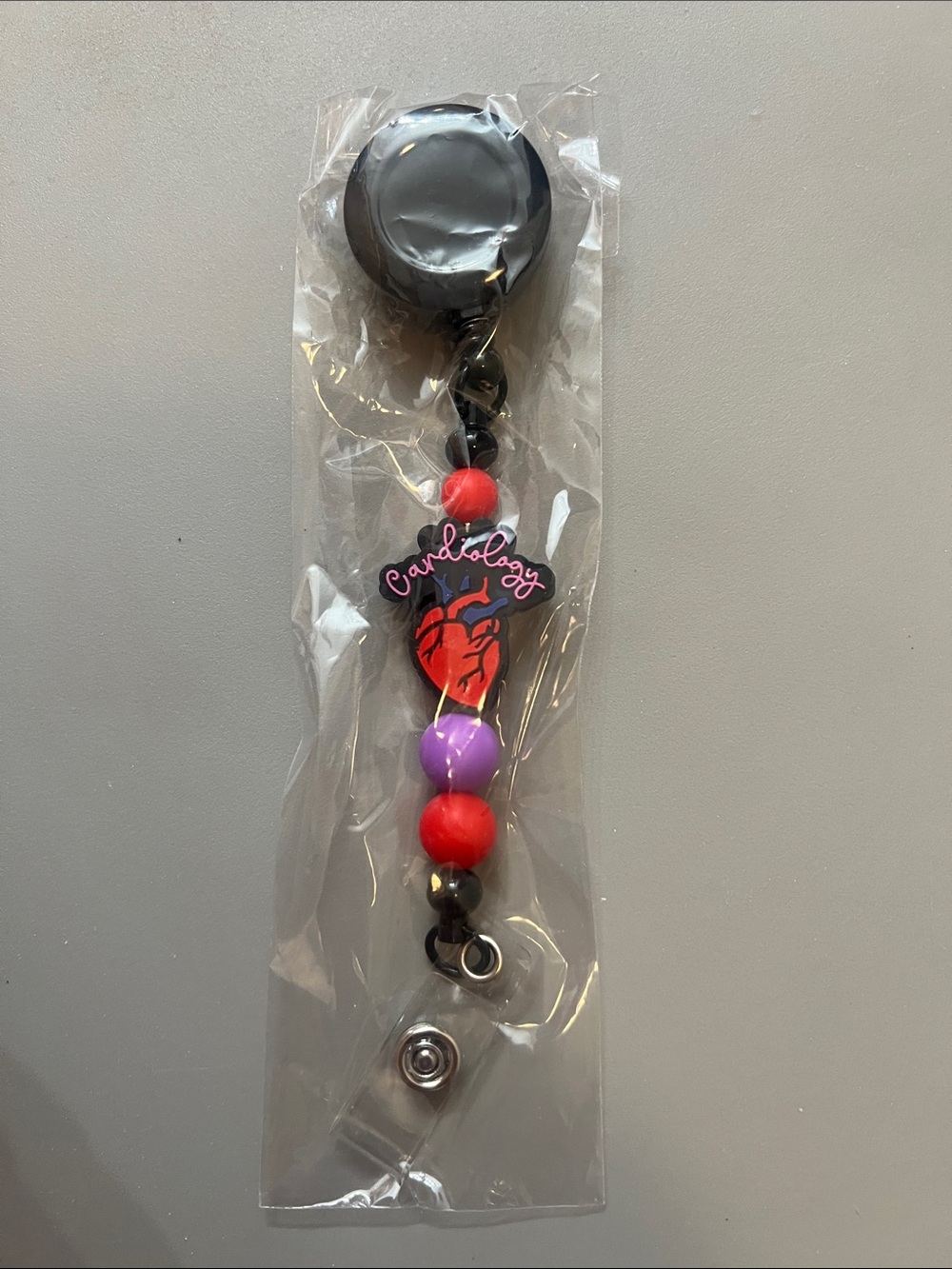 Cardiology Red & Purple Bead Badge Reel Lanyard